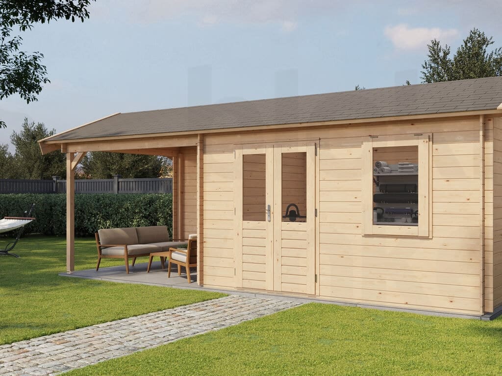 Plattegrond Lugarde Select Blokhut met Overkapping Holten 400x300cm + 300cm - Onbehandeld