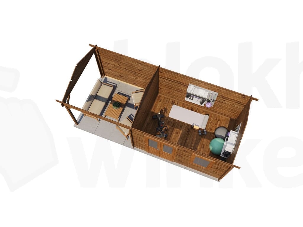 Plattegrond Lugarde Select Blokhut met Overkapping Holten 400x300cm + 300cm - Behandeld