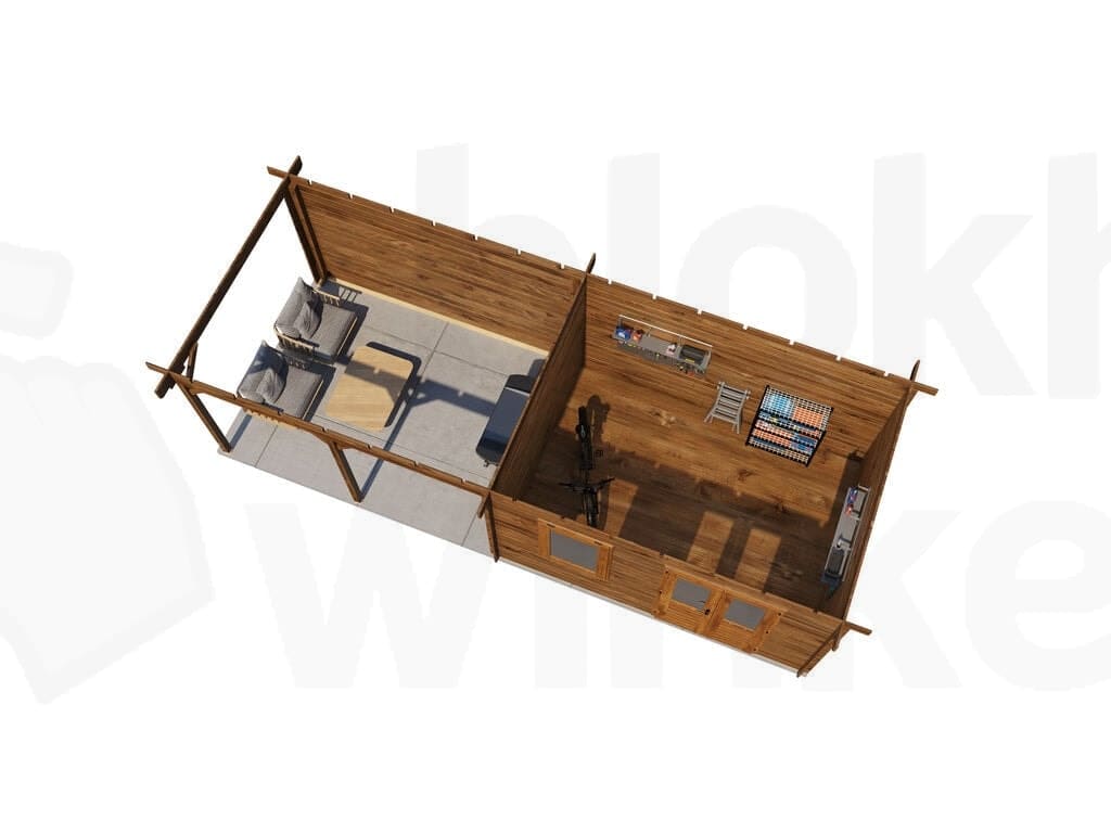 Plattegrond Lugarde Select Blokhut met Overkapping Huissen 400x300cm + 400cm - Behandeld