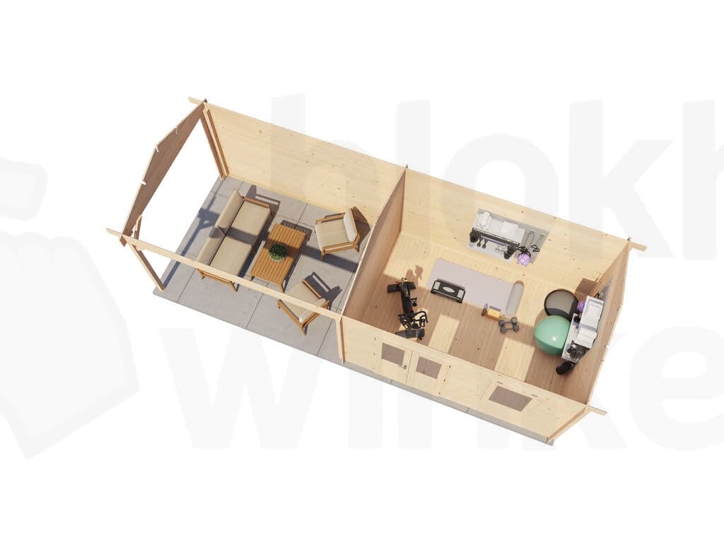 Plattegrond Lugarde Select Blokhut met Overkapping Voorst 400x300cm + 400cm - Onbehandeld