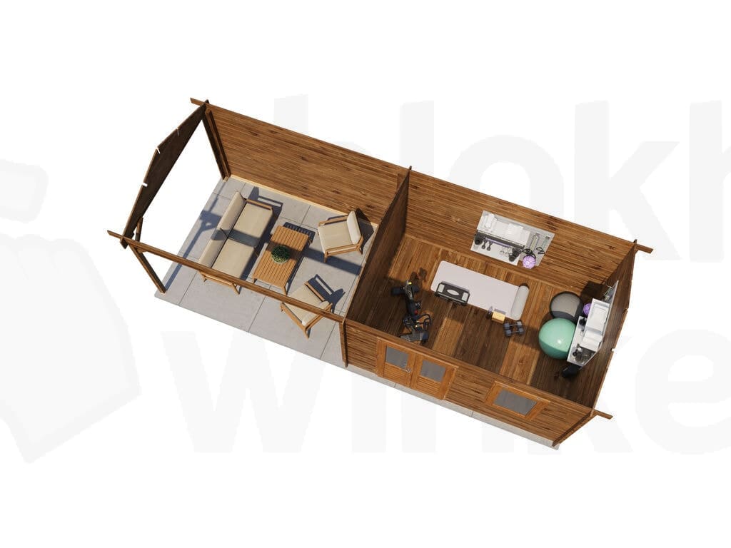 Plattegrond Lugarde Select Blokhut met Overkapping Voorst 400x300cm + 400cm - Behandeld