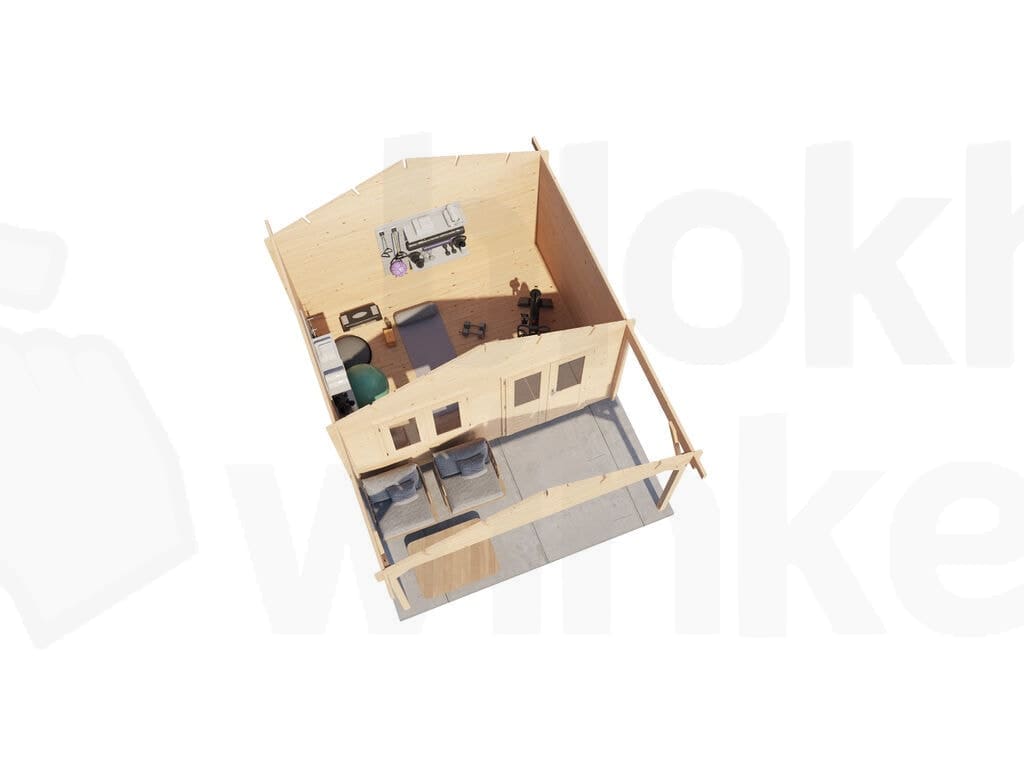 Plattegrond Lugarde Select Blokhut met Overkapping Katwijk 400x300cm + 200cm - Onbehandeld