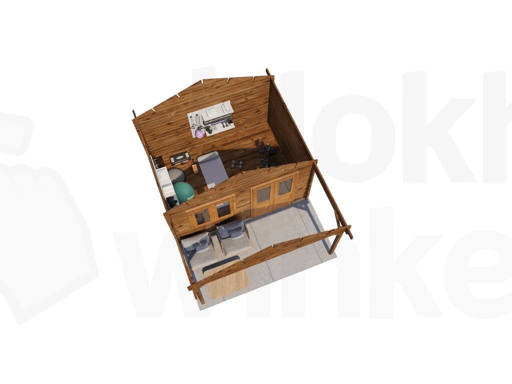 Plattegrond Lugarde Select Blokhut met Overkapping Katwijk 400x300cm + 200cm - Behandeld