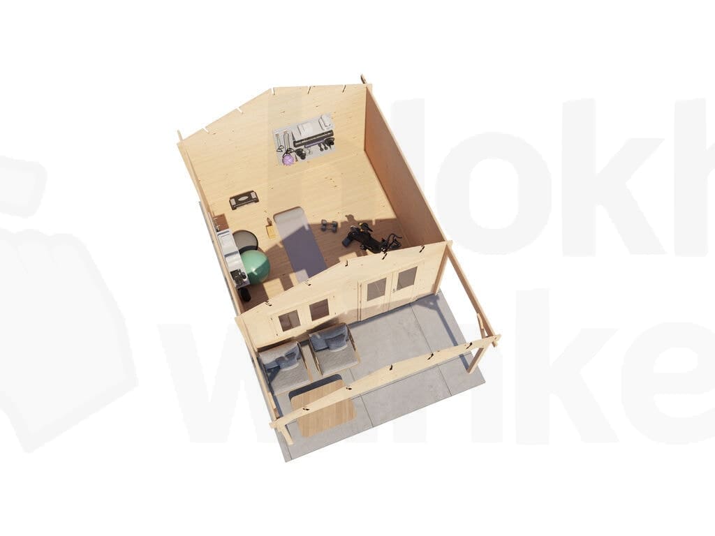 Plattegrond Lugarde Select Blokhut met Overkapping Elburg 400x400cm + 200cm - Onbehandeld