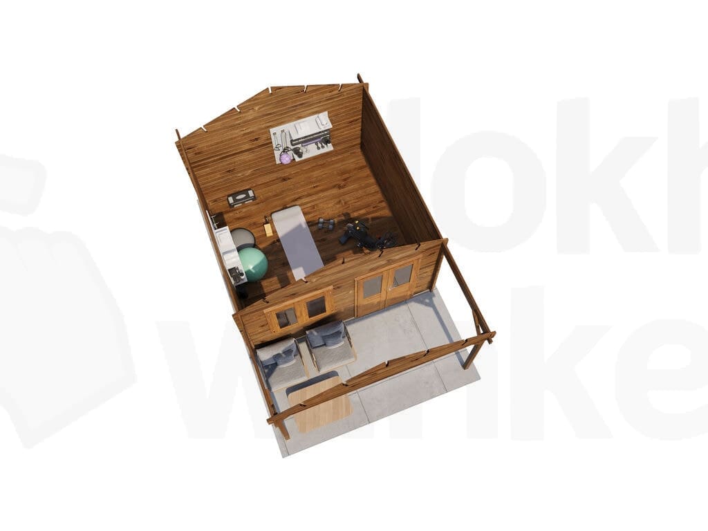 Plattegrond Lugarde Select Blokhut met Overkapping Elburg 400x400cm + 200cm - Behandeld