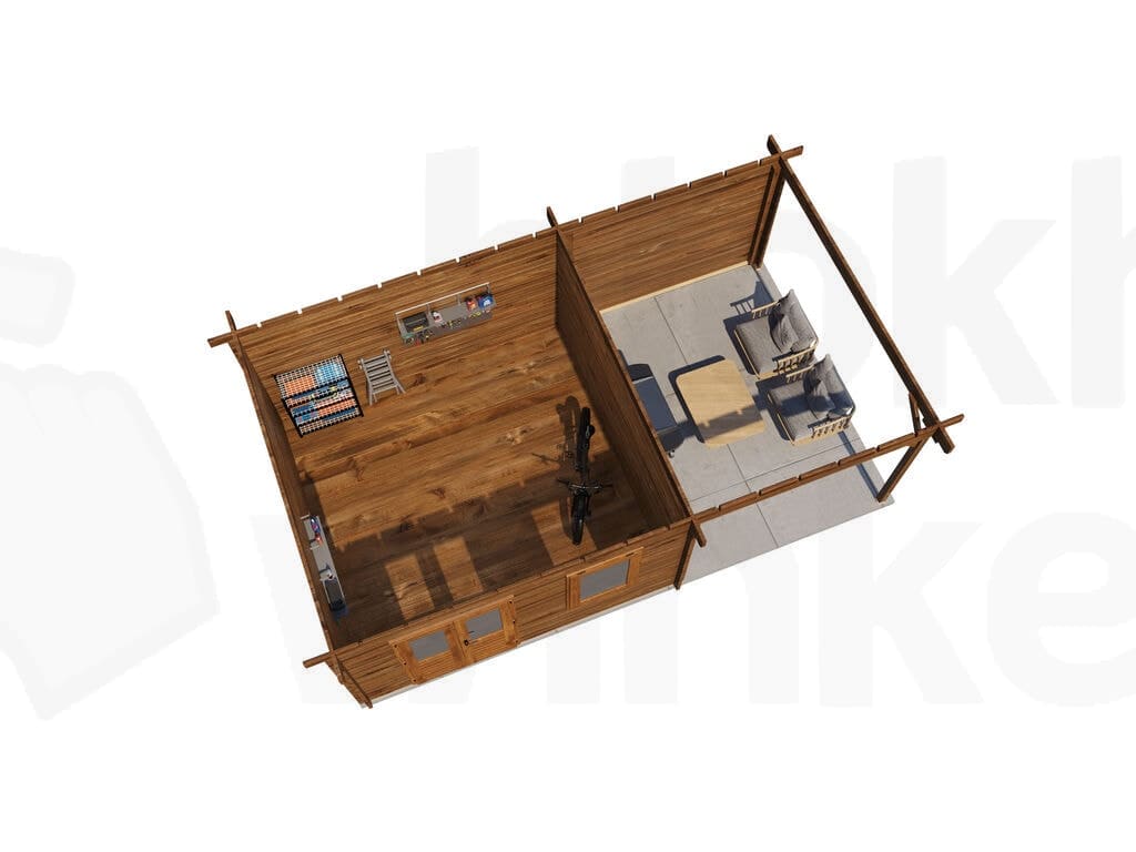 Plattegrond Lugarde Select Blokhut met Overkapping Wehl 400x400cm + 300cm - Behandeld
