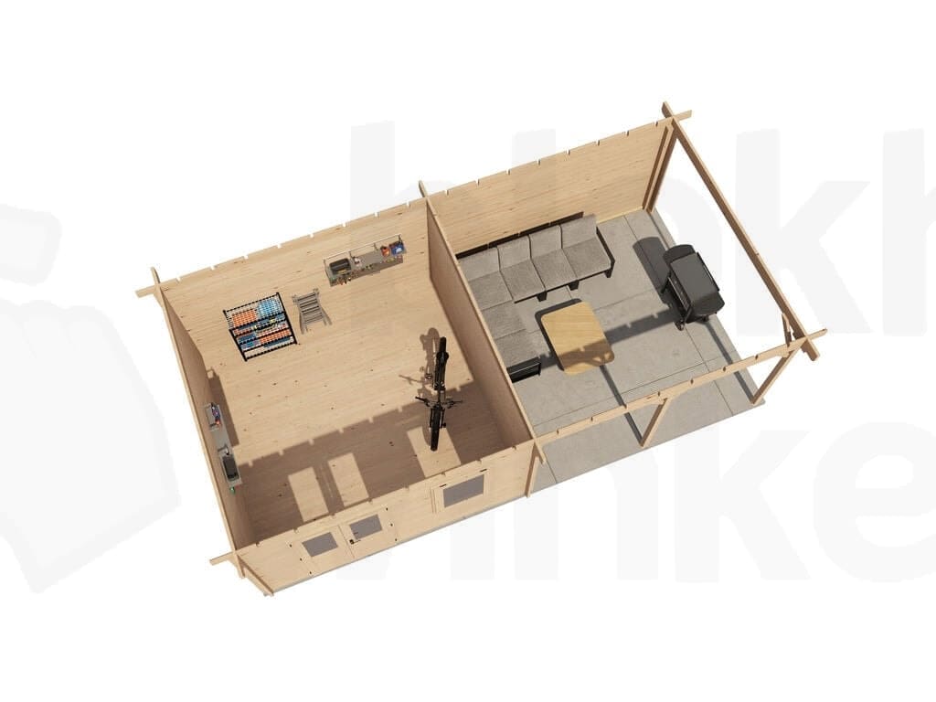 Plattegrond Lugarde Select Blokhut met Overkapping Didam 400x400cm + 400cm - Onbehandeld
