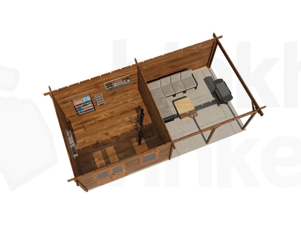 Plattegrond Lugarde Select Blokhut met Overkapping Didam 400x400cm + 400cm - Behandeld