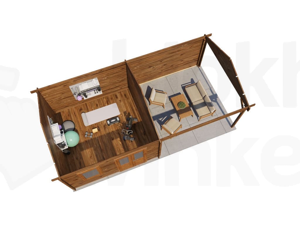 Plattegrond Lugarde Select Blokhut met Overkapping Rozendaal 400x400cm + 400cm - Behandeld