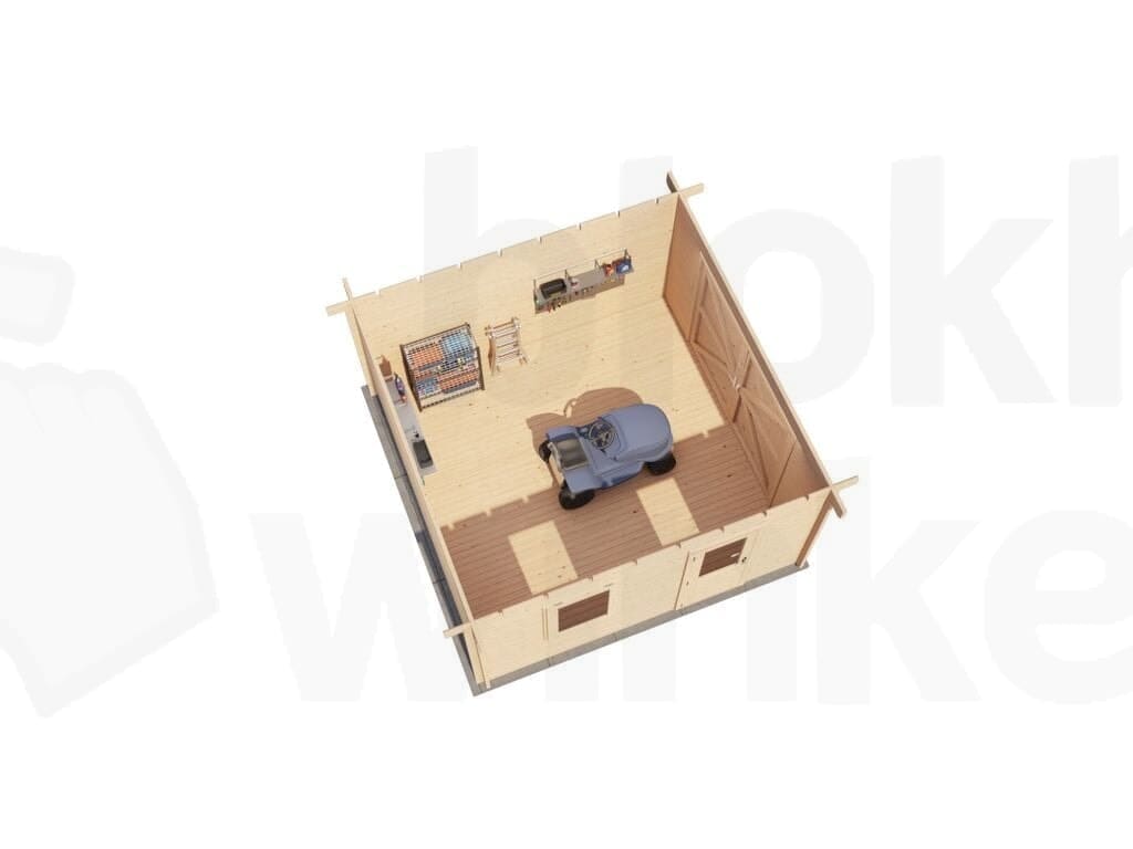 Plattegrond Lugarde Select Blokhut Groenlo met garagedeur 400x400cm - Onbehandeld