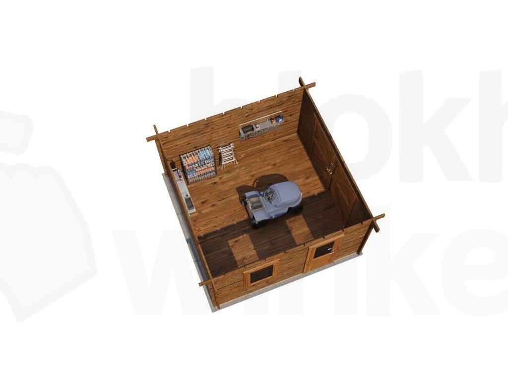 Plattegrond Lugarde Select Blokhut Groenlo met garagedeur 400x400cm - Behandeld