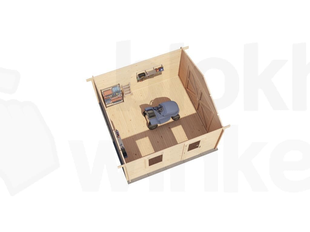 Plattegrond Lugarde Select Blokhut Maurik met garagedeur 400x400cm - Onbehandeld