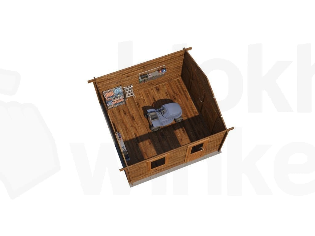 Plattegrond Lugarde Select Blokhut Maurik met garagedeur 400x400cm - Behandeld