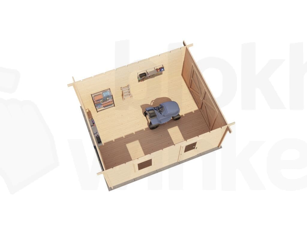 Plattegrond Lugarde Select Blokhut Lochem met garagedeur 400x500cm - Onbehandeld