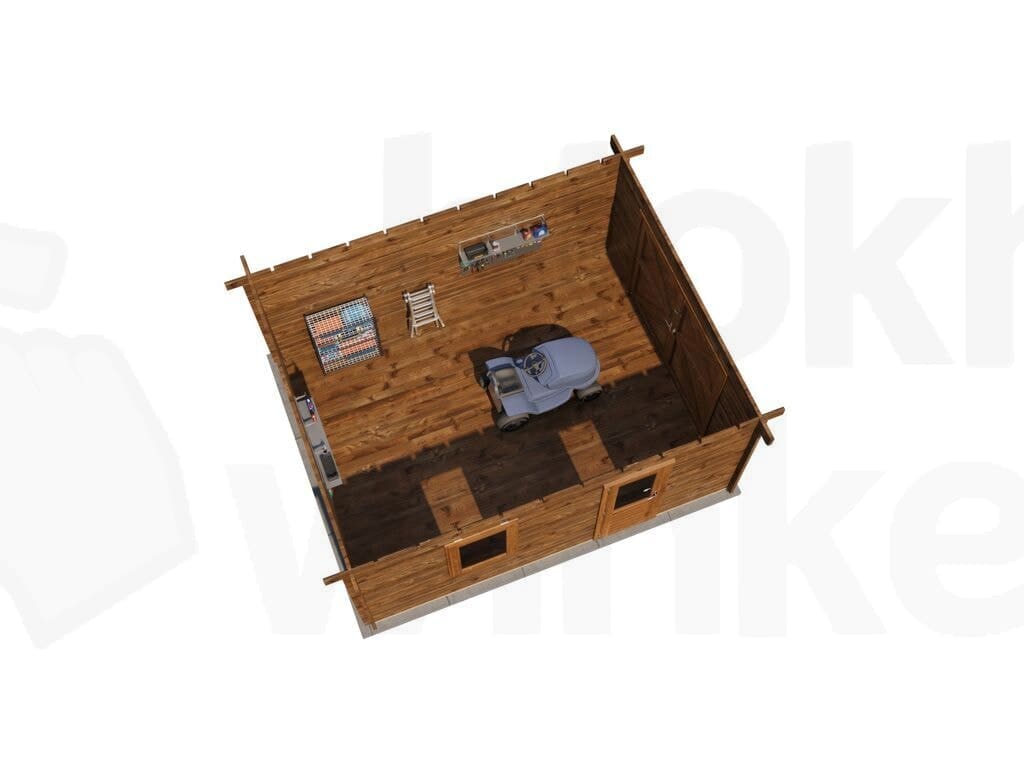 Plattegrond Lugarde Select Blokhut Lochem met garagedeur 400x500cm - Behandeld