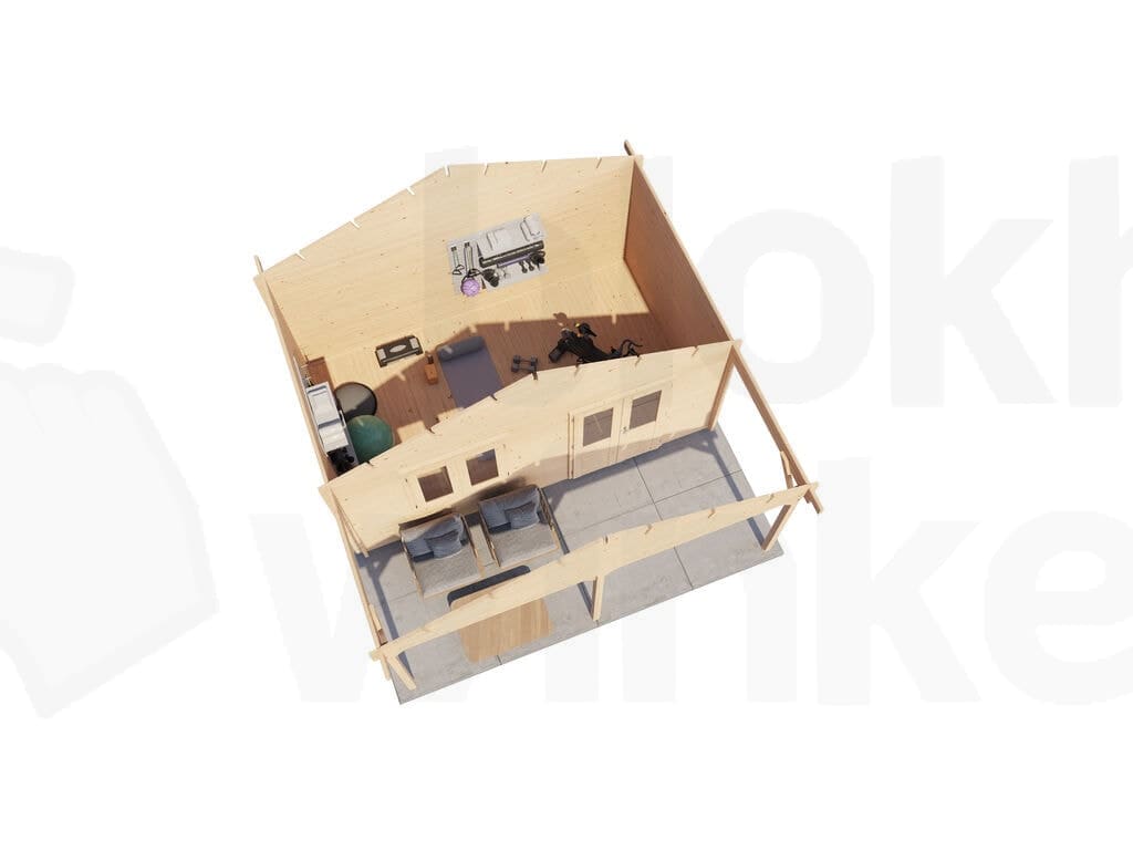Plattegrond Lugarde Select Blokhut met Overkapping Heerde 500x300cm + 200cm - Onbehandeld