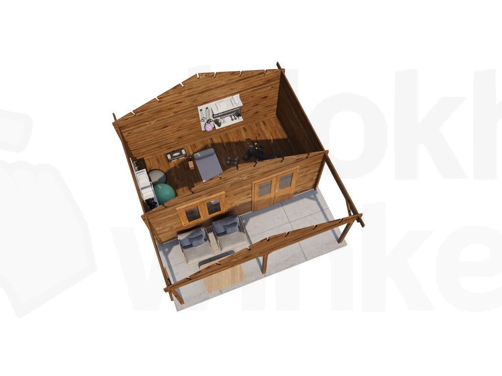 Plattegrond Lugarde Select Blokhut met Overkapping Heerde 500x300cm + 200cm - Behandeld
