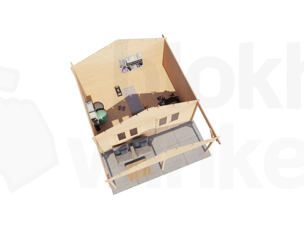 Plattegrond Lugarde Select Blokhut met Overkapping Bennekom 500x400cm + 200cm - Onbehandeld