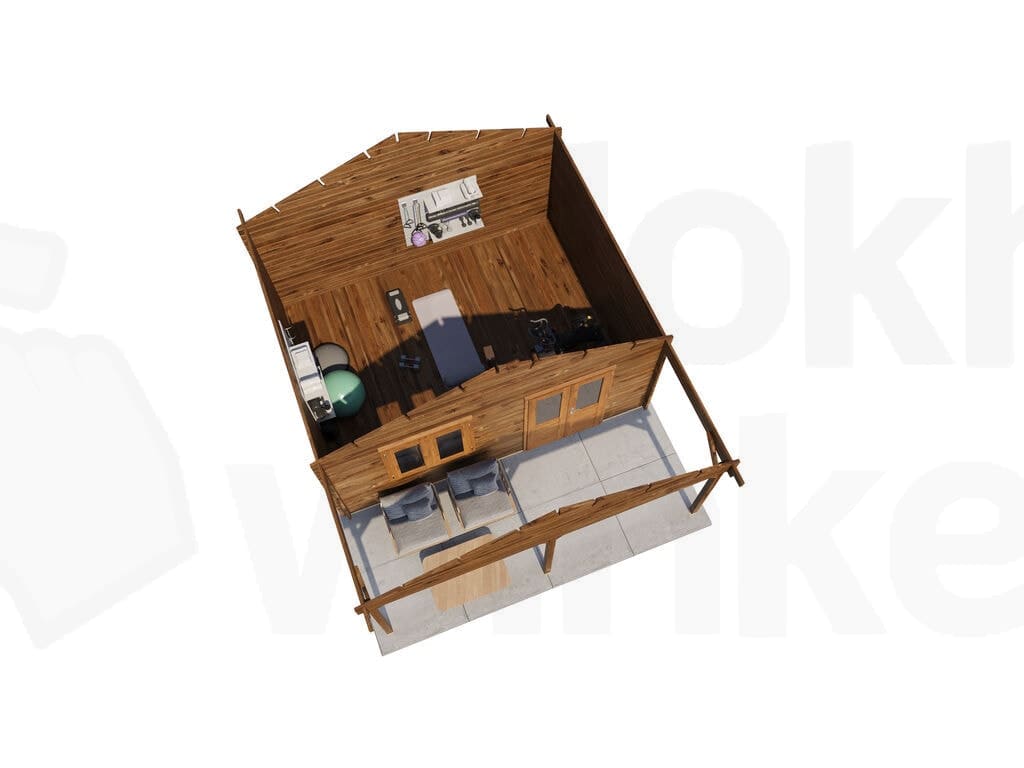 Plattegrond Lugarde Select Blokhut met Overkapping Bennekom 500x400cm + 200cm - Behandeld