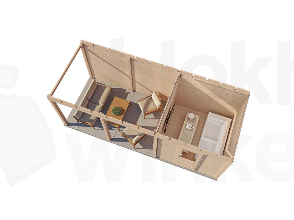 Plattegrond Lugarde Select Modern tuinhuis 28mm met Overkapping Dordrecht 250x250cm + 400cm - Onbehandeld