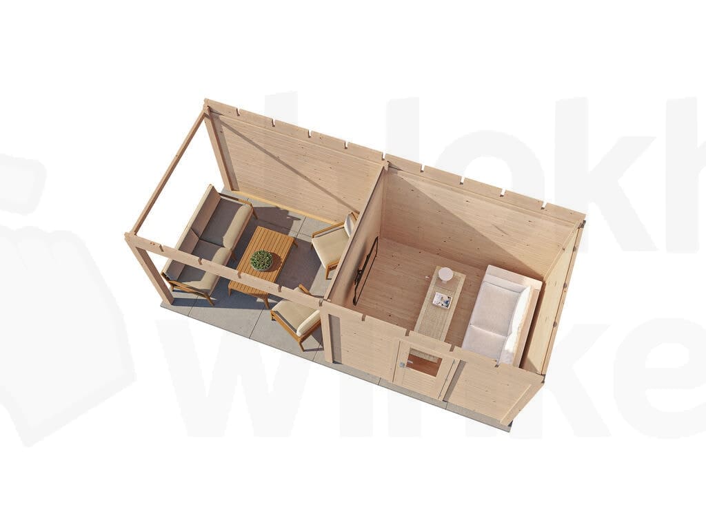Plattegrond Lugarde Select Modern tuinhuis 28mm met Overkapping Tilburg 300x250cm + 300cm - Onbehandeld