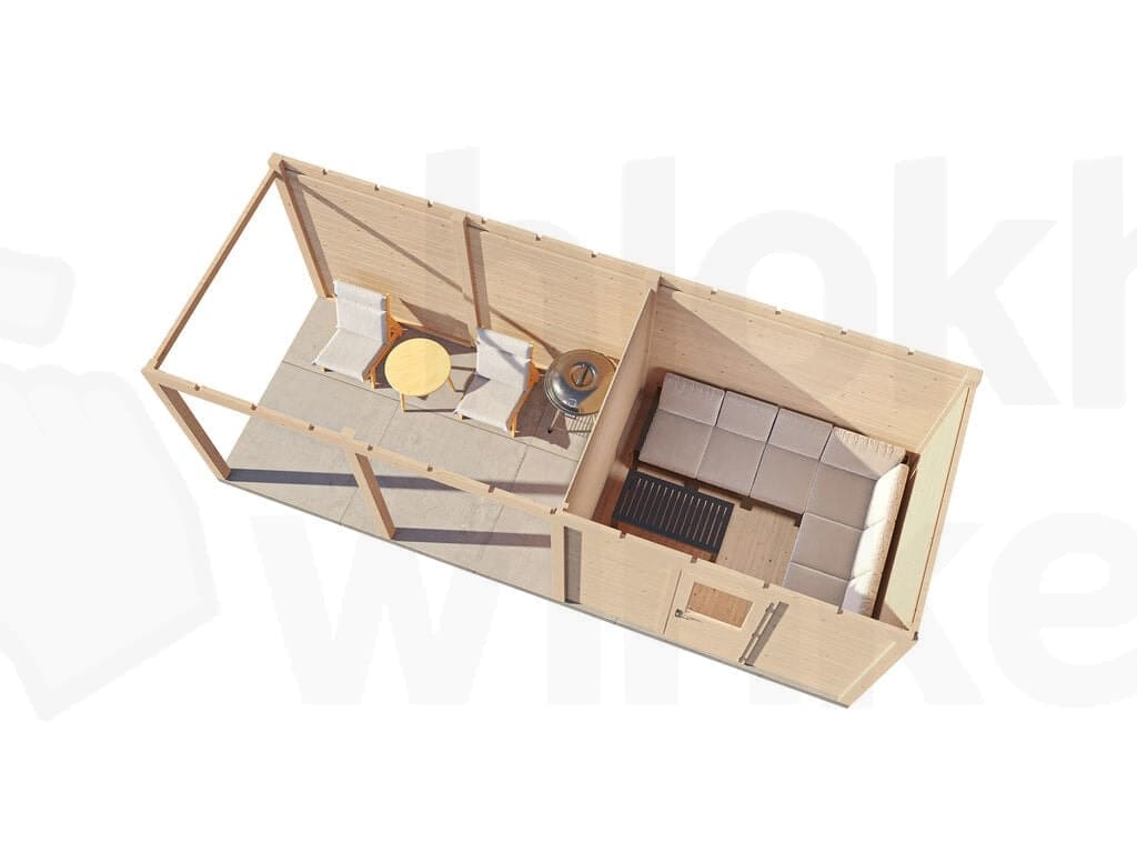 Plattegrond Lugarde Select Modern tuinhuis 28mm met Overkapping Apeldoorn 300x250cm + 400cm - Onbehandeld