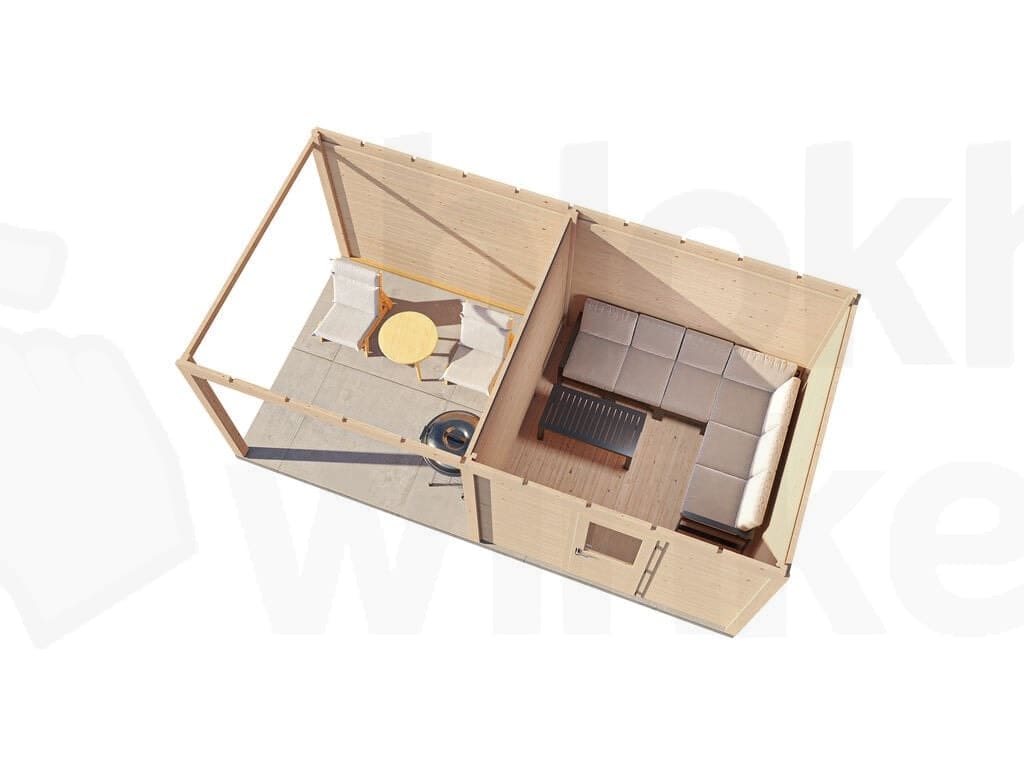 Plattegrond Lugarde Select Modern tuinhuis 28mm met Overkapping Nunspeet 300x300cm + 300cm - Onbehandeld