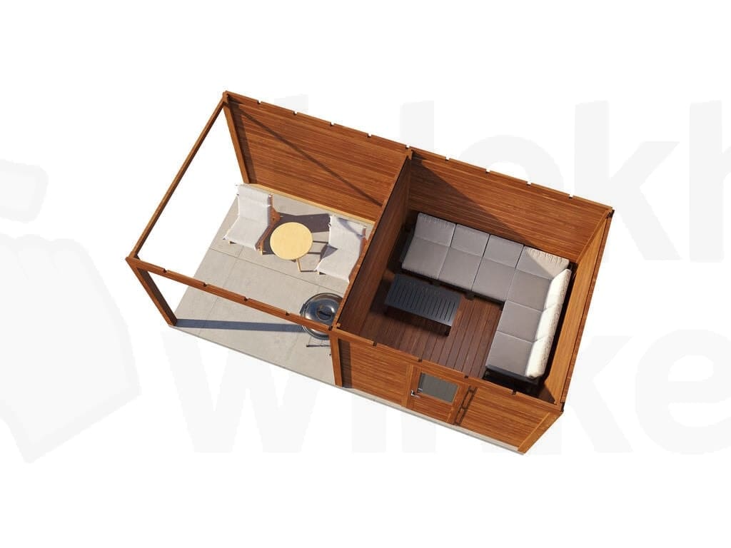 Plattegrond Lugarde Select Modern tuinhuis 28mm met Overkapping Nunspeet 300x300cm + 300cm - Behandeld