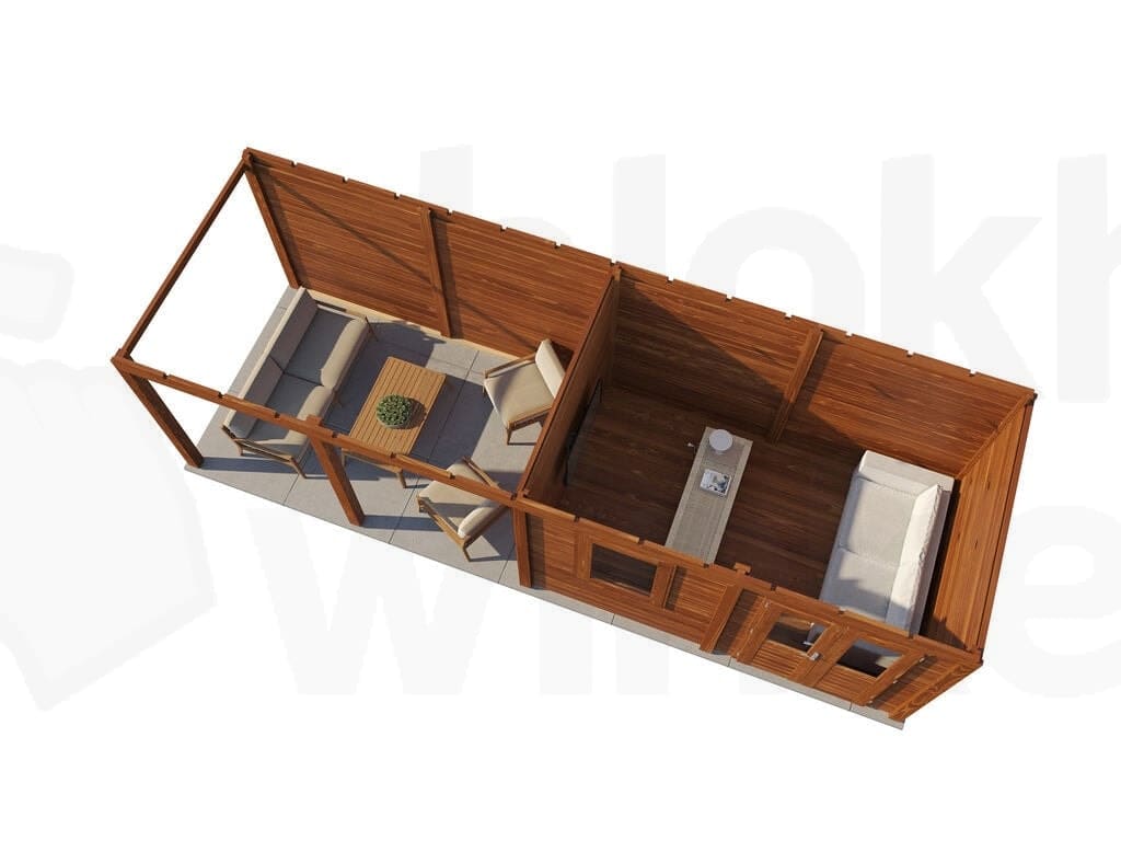 Plattegrond Lugarde Select Modern tuinhuis 28mm met Overkapping Dronten 388x250cm + 400cm - Behandeld