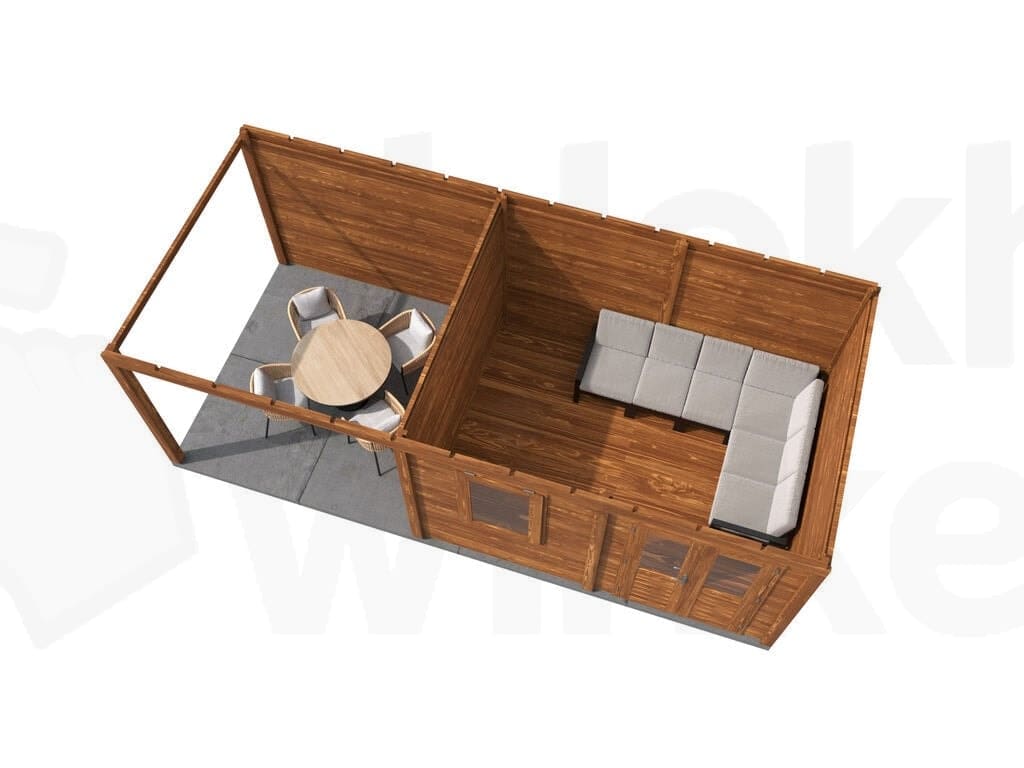 Plattegrond Lugarde Select Modern tuinhuis 28mm met Overkapping Emmen 388x300cm + 300cm - Behandeld