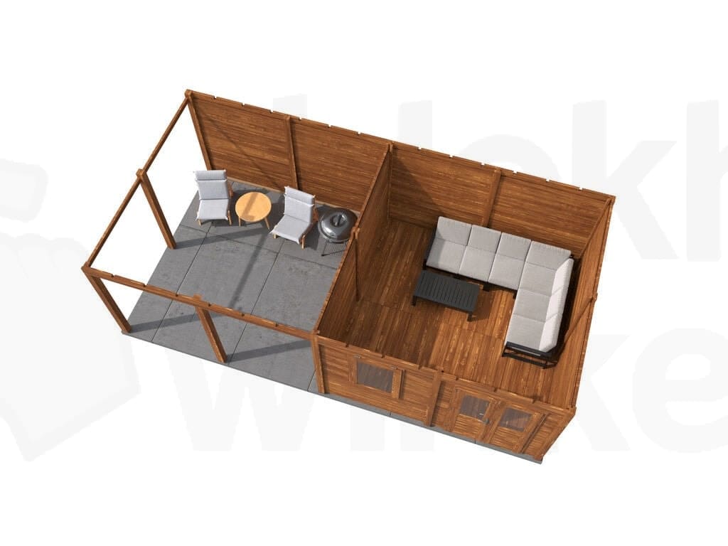 Plattegrond Lugarde Select Modern tuinhuis 28mm met Overkapping Amstelveen 388x388cm + 400cm - Behandeld