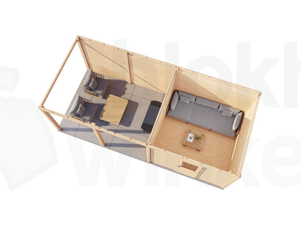 Plattegrond Lugarde Select Modern tuinhuis 44mm met Overkapping Lelystad 300x300cm + 400cm - Onbehandeld