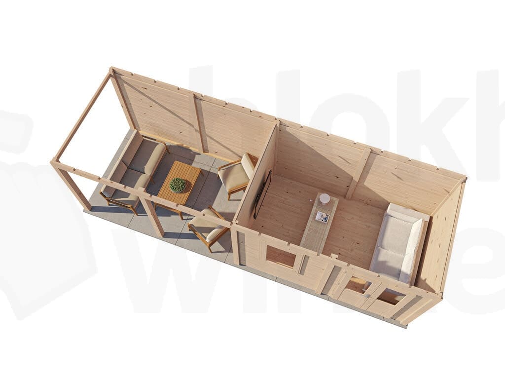 Plattegrond Lugarde Select Modern tuinhuis 44mm met Overkapping Dronten 388x250cm + 400cm - Onbehandeld