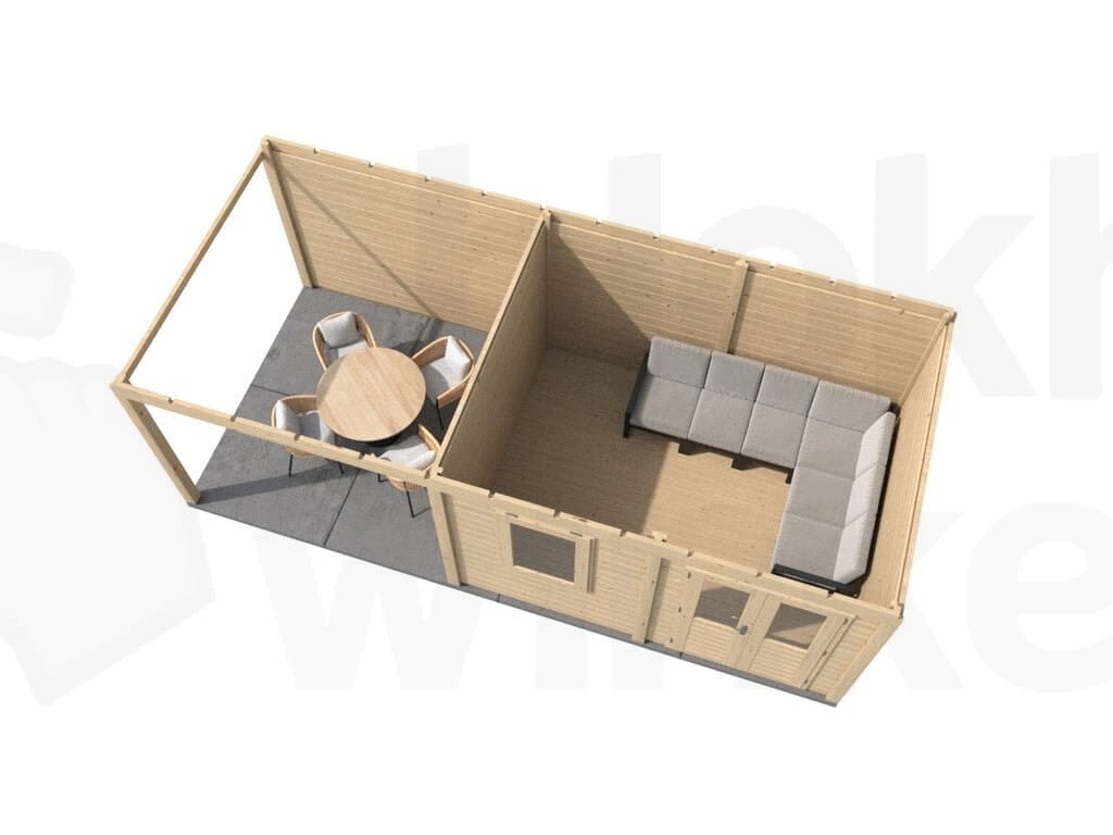 Plattegrond Lugarde Select Modern tuinhuis 44mm met Overkapping Emmen 388x300cm + 300cm - Onbehandeld