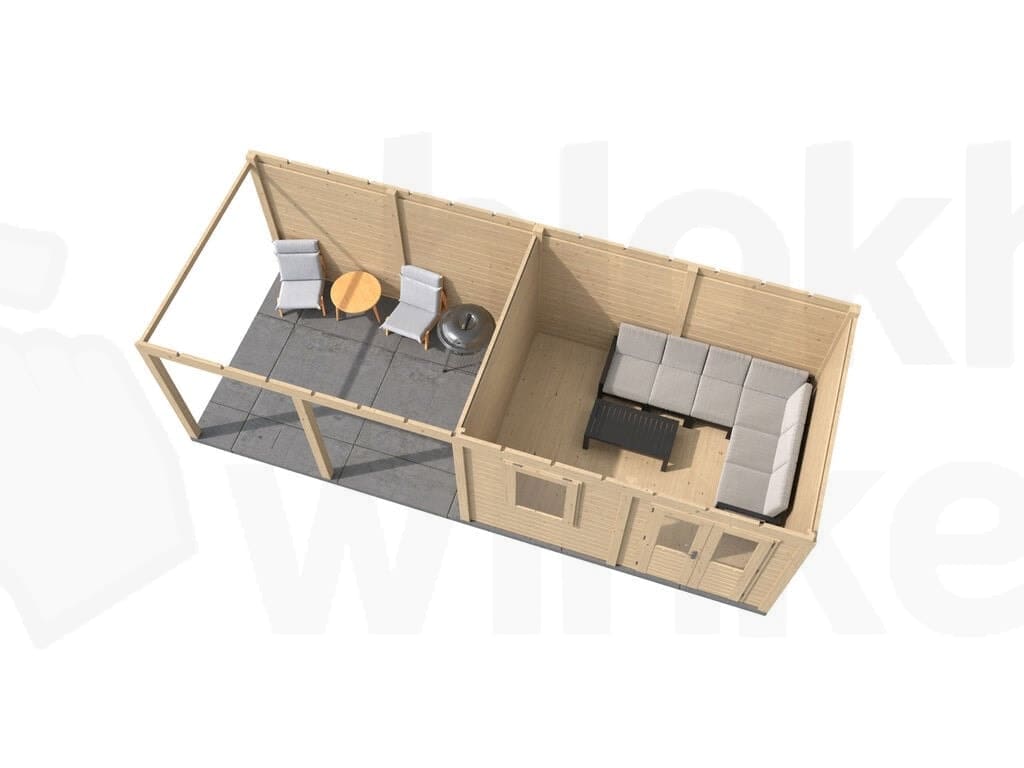 Plattegrond Lugarde Select Modern tuinhuis 44mm met Overkapping Zutphen 388x300cm + 400cm - Onbehandeld