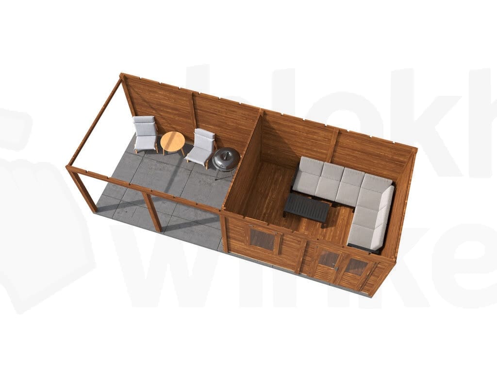 Plattegrond Lugarde Select Modern tuinhuis 44mm met Overkapping Zutphen 388x300cm + 400cm - Behandeld