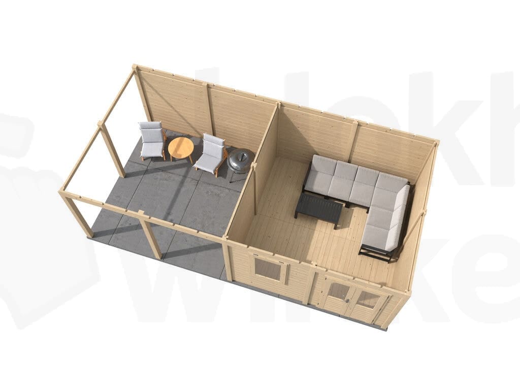Plattegrond Lugarde Select Modern tuinhuis 44mm met Overkapping Amstelveen 388x388cm + 400cm - Onbehandeld