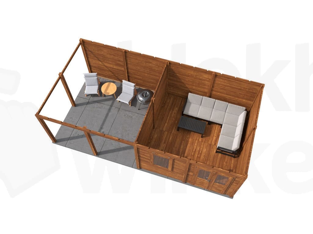 Plattegrond Lugarde Select Modern tuinhuis 44mm met Overkapping Amstelveen 388x388cm + 400cm - Behandeld