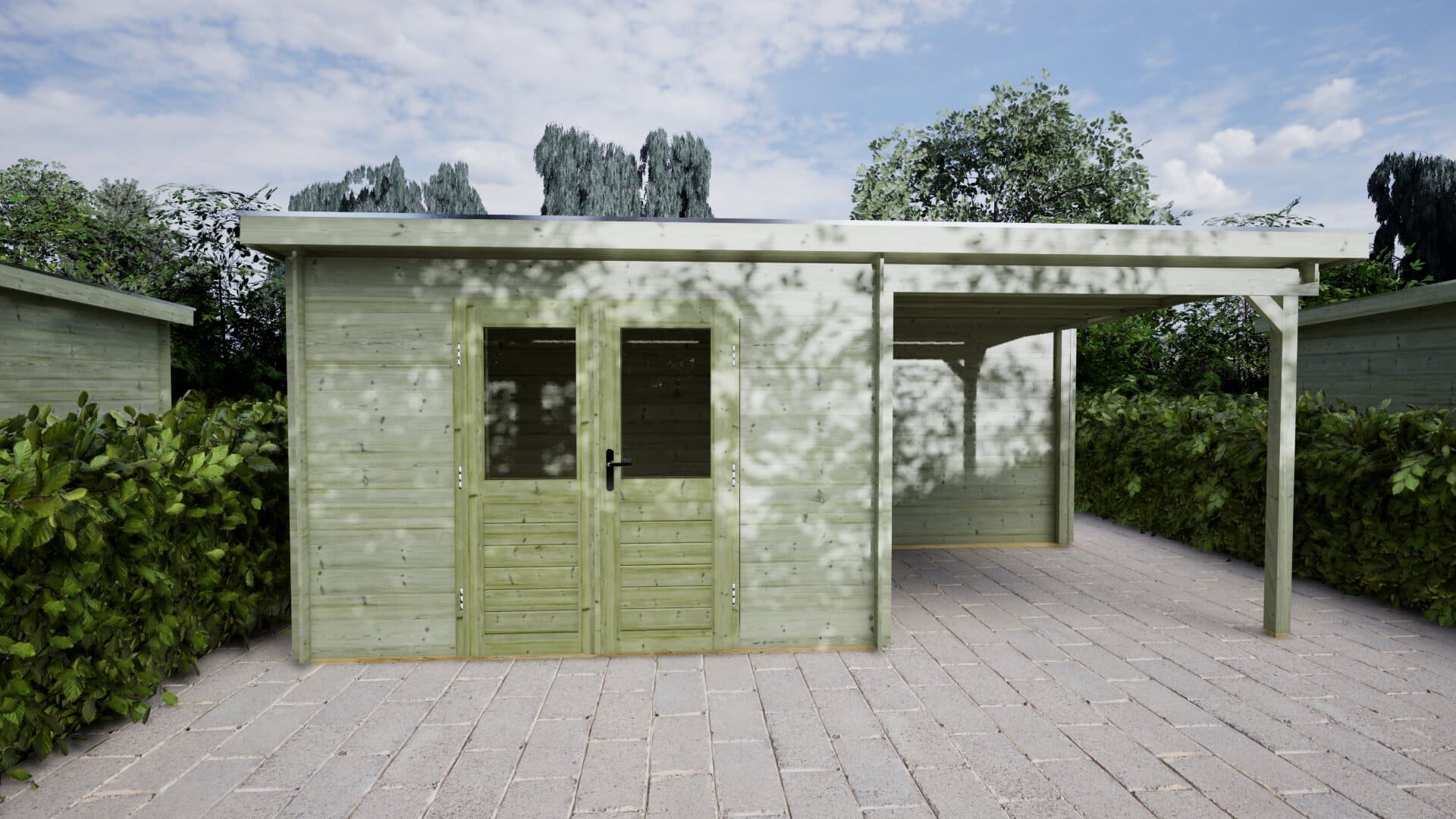 Blokhut Jasmijn 300x250 + 300 Keteldruk geïmpregneerd | Inclusief EPDM, fundamentbalken en bezorging!