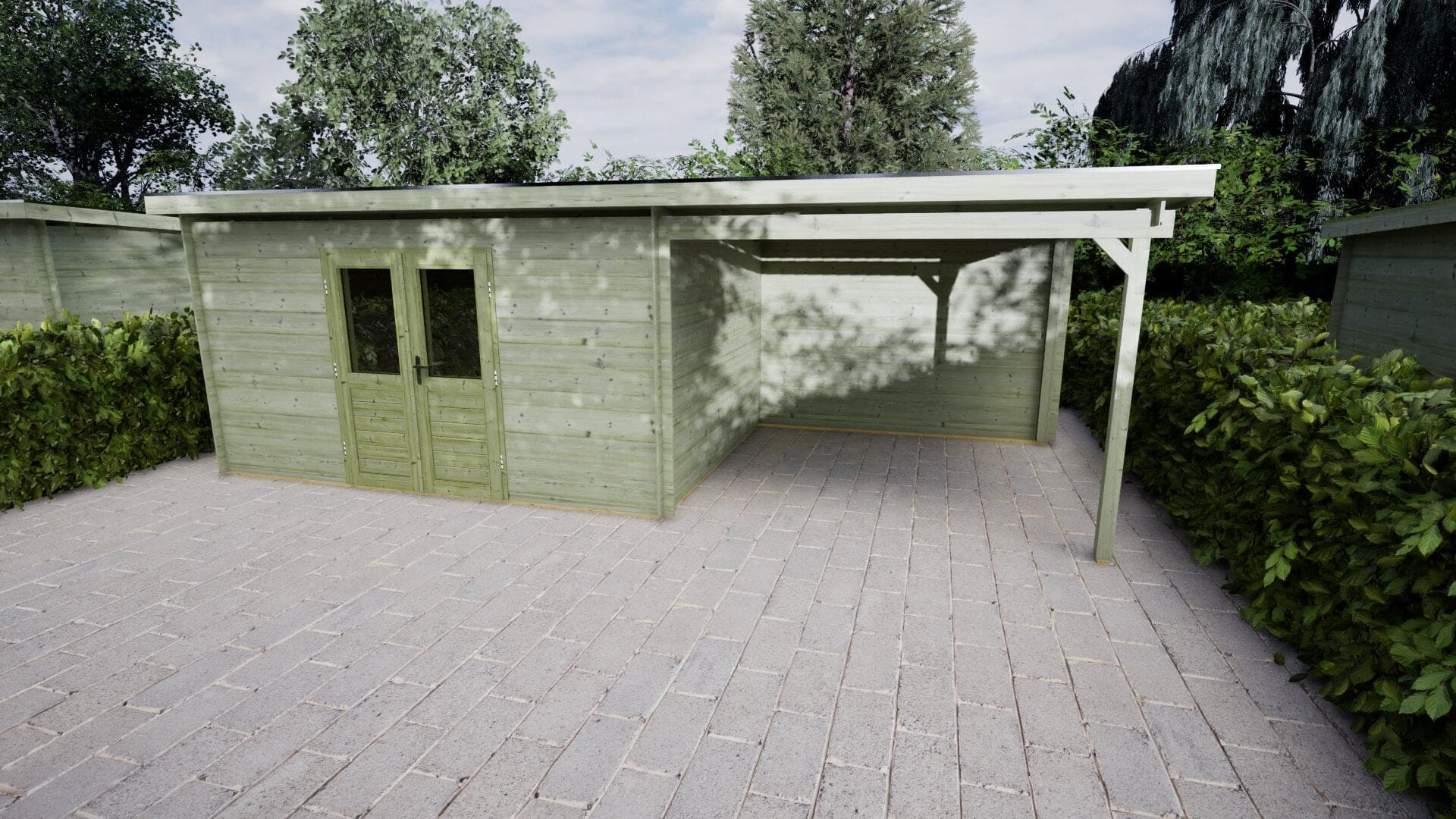 Blokhut Lavendel 400x300 + 300 Keteldruk geïmpregneerd | Inclusief EPDM, fundamentbalken en bezorging!