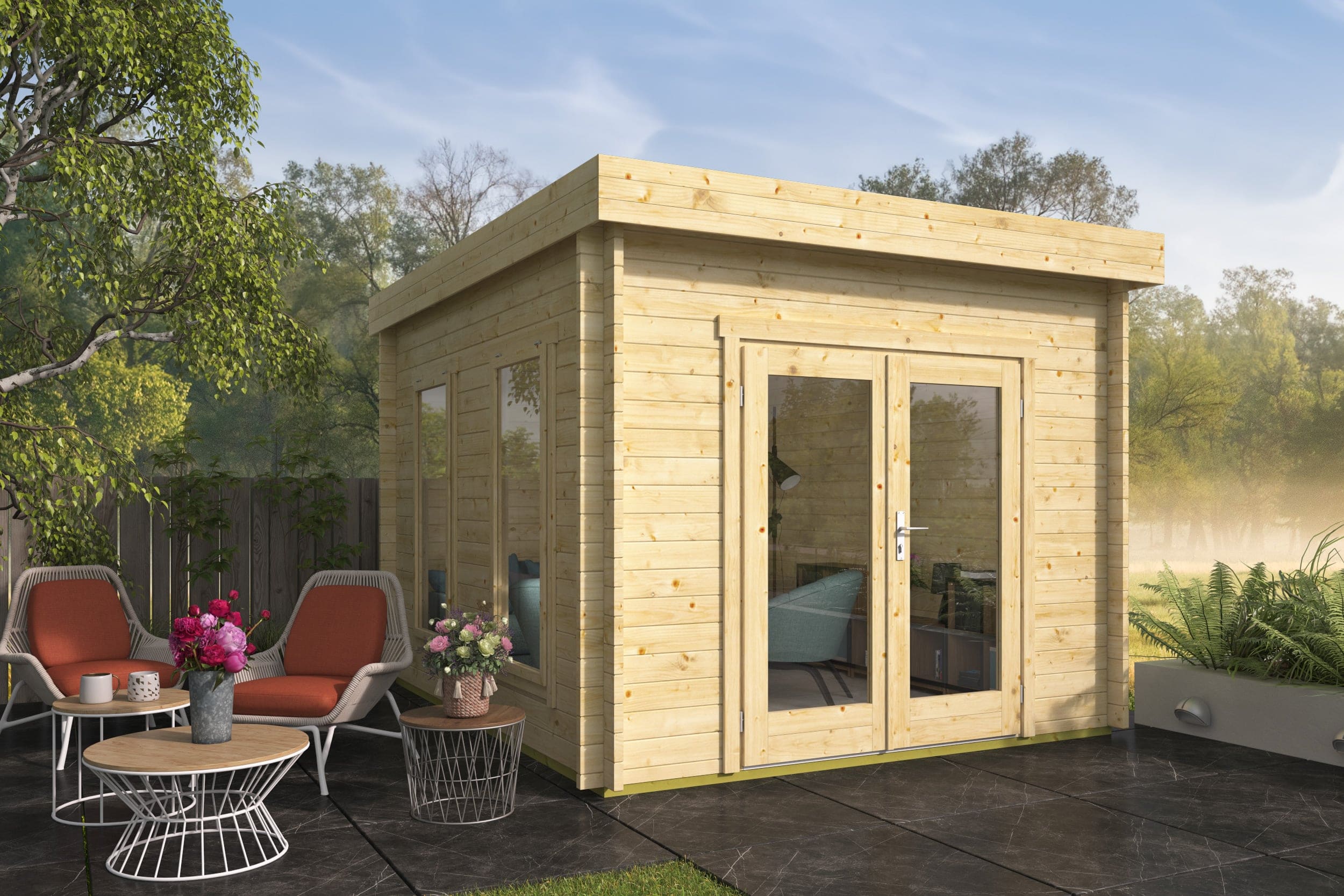 Blokhut Lee geïmpregneerd | Inclusief fundamentbalken, easyroofing, startset en bezorging!