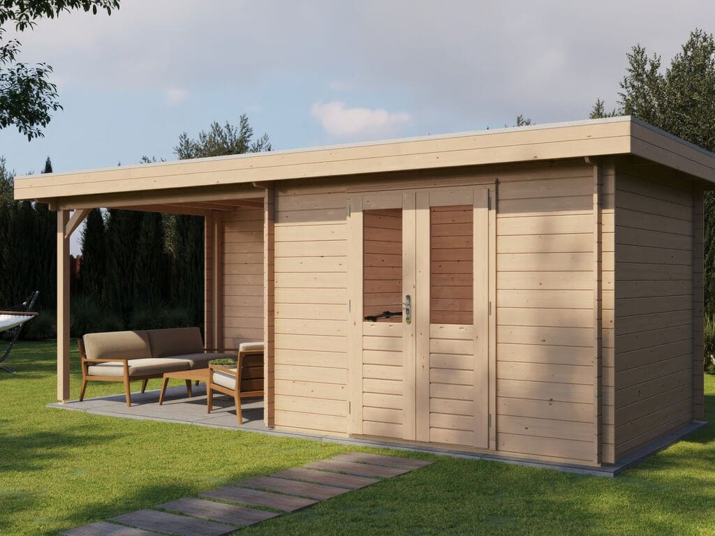 Lugarde Select Blokhut met Overkapping Wageningen 300x250cm + 300cm - Onbehandeld