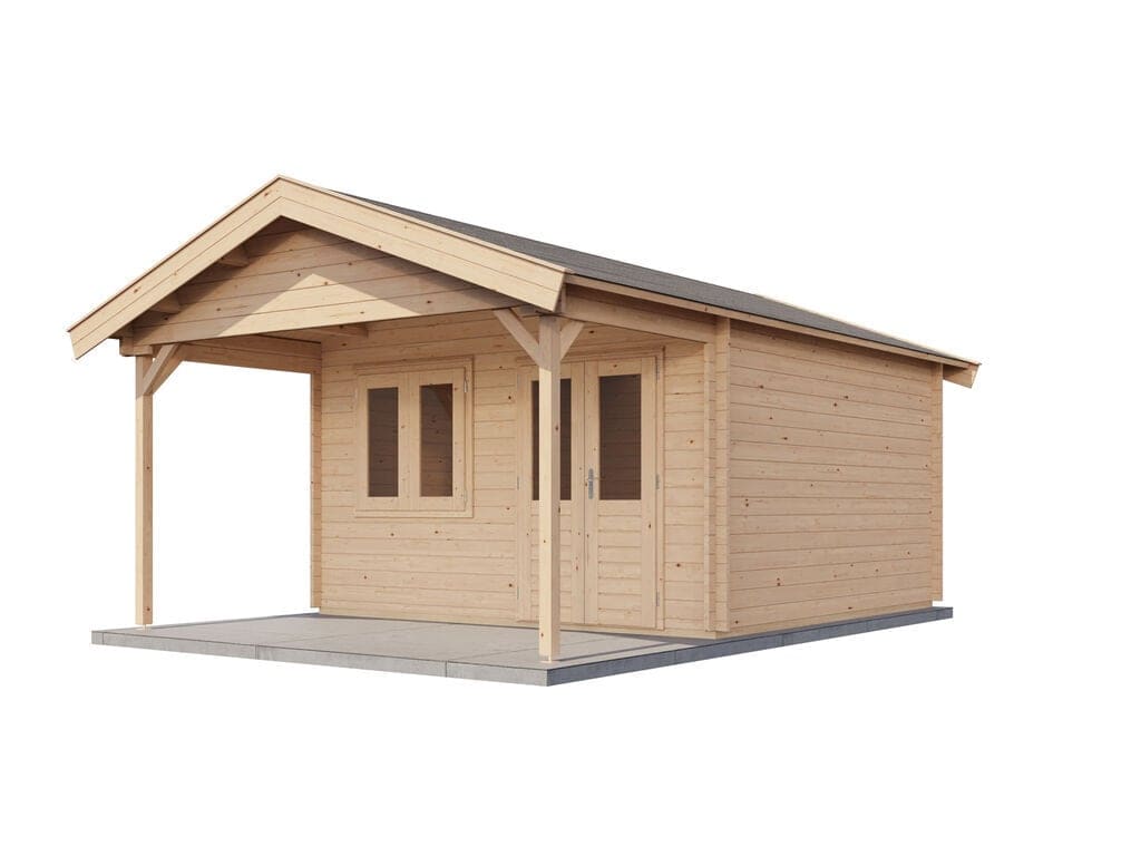 Lugarde Select Blokhut met Overkapping Elburg 400x400cm + 200cm - Onbehandeld