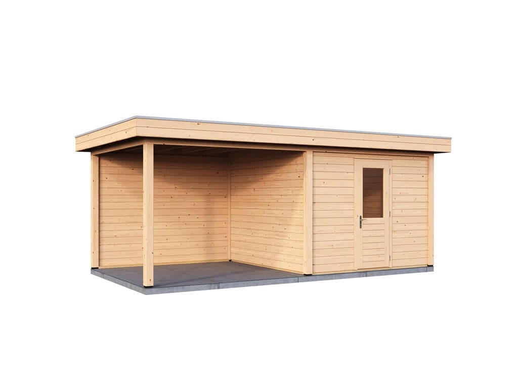 Lugarde Select Modern tuinhuis 28mm met Overkapping Nunspeet 300x300cm + 300cm - Onbehandeld