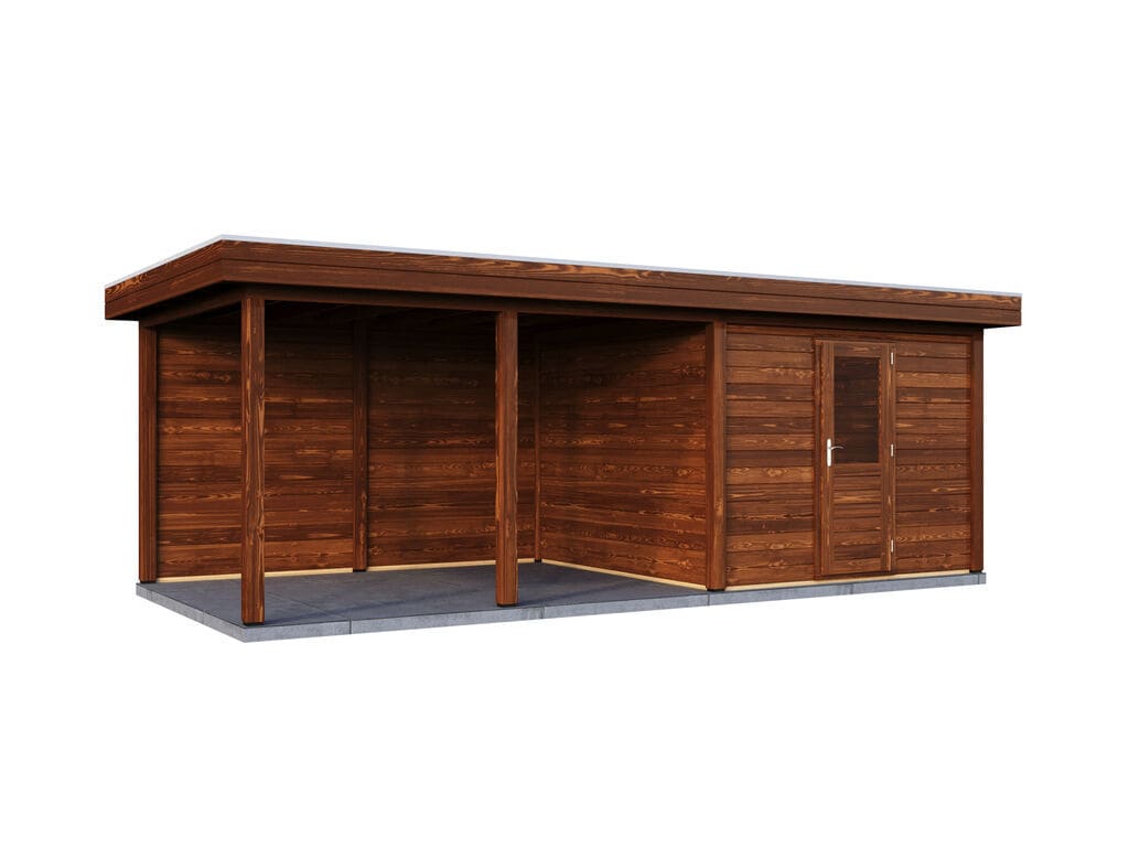 Lugarde Select Modern tuinhuis 44mm met Overkapping Lelystad 300x300cm + 400cm - Behandeld