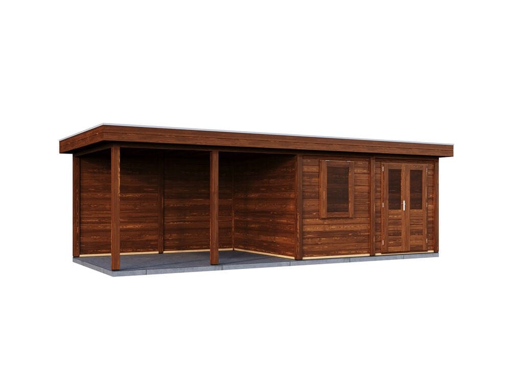 Lugarde Select Modern tuinhuis 44mm met Overkapping Zutphen 388x300cm + 400cm - Behandeld
