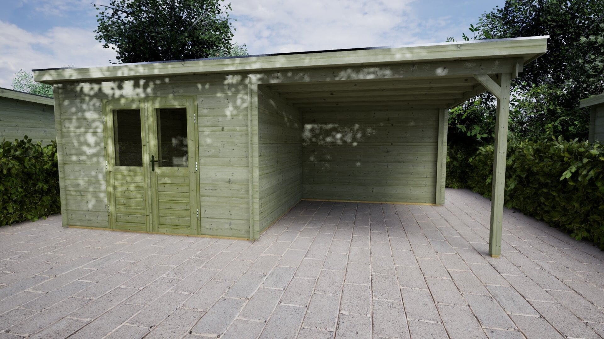 Blokhut Zonnebloem 300x300 + 300 Keteldruk geïmpregneerd | Inclusief EPDM, fundamentbalken en bezorging!