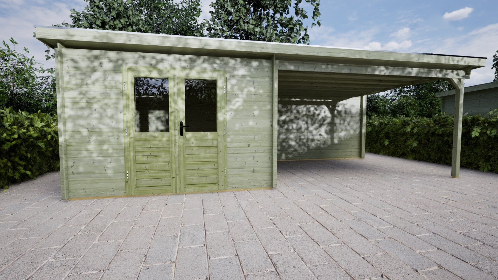 Blokhut Zonnebloem 300x300 + 400 Keteldruk geïmpregneerd | Inclusief EPDM, fundamentbalken en bezorging!