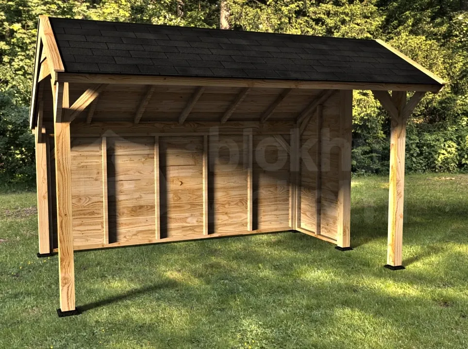 Woodvision Kapschuur Comfort 400x250 achterwand en korte zijwand enkelzijdig blank Woodvision Kapschuur Comfort 400x250 achterwand en korte zijwand enkelzijdig blank