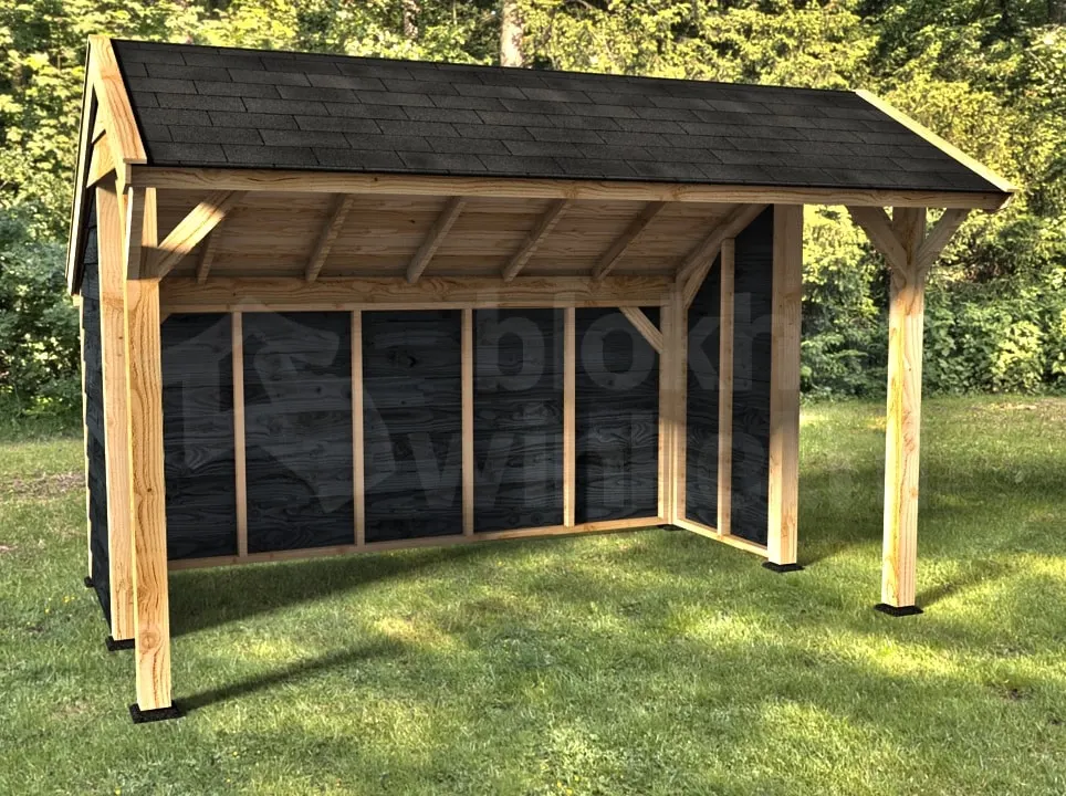 Woodvision Kapschuur Comfort 400x250 achterwand en 2x korte zijwand enkelzijdig zwart Woodvision Kapschuur Comfort 400x250 achterwand en 2x korte zijwand enkelzijdig zwart